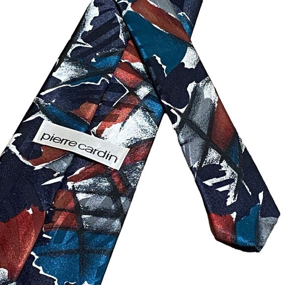 Vintage Pierre Cardin Abstract Tie Maroon Teal Geometric 90s Necktie - Picture 6 of 9